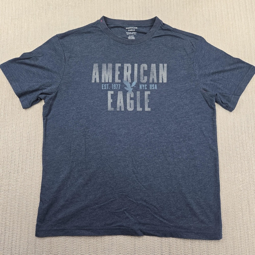 American Eagle Shirt Mens Medium Blue Est 1977 NYC USA Graphic Tee Super Soft